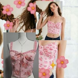 Floral Pink Crop Top with Spaghetti Straps